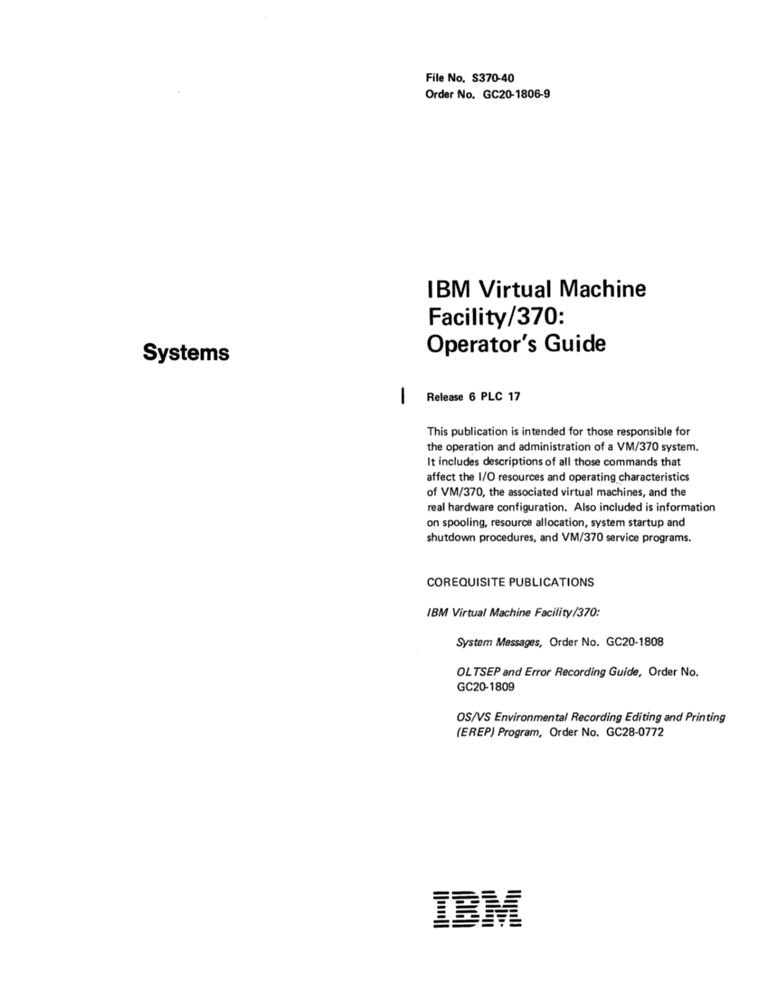 VM370 Operators Guide Rel 6 PLC 17 page 1