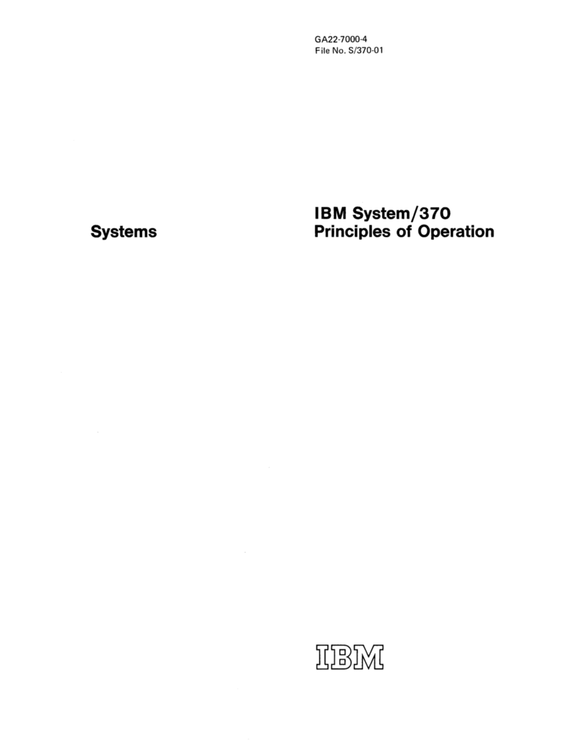 GA22-7000-4 IBM System/370 Principles of Operation Sept 1975 page 1