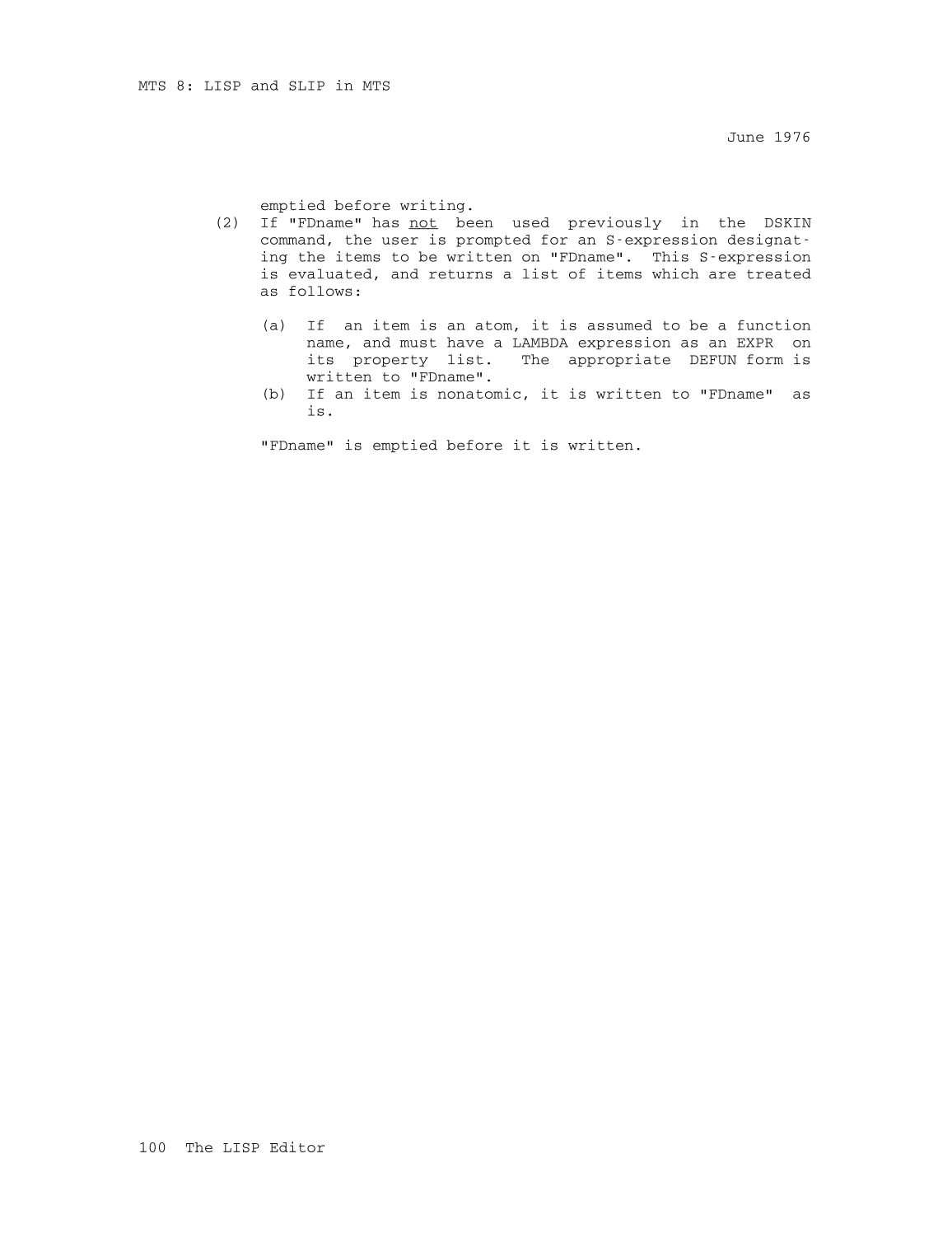 MTS Volume 8 - LISP and SLIP page 100