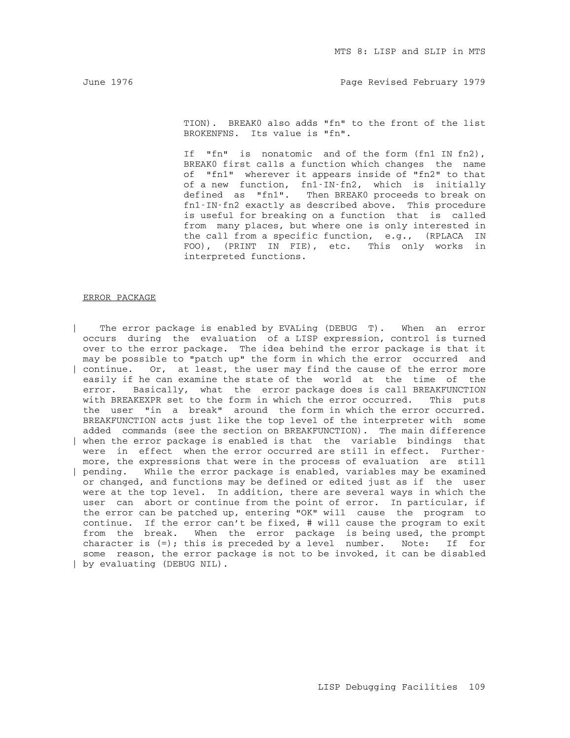 MTS Volume 8 - LISP and SLIP page 108