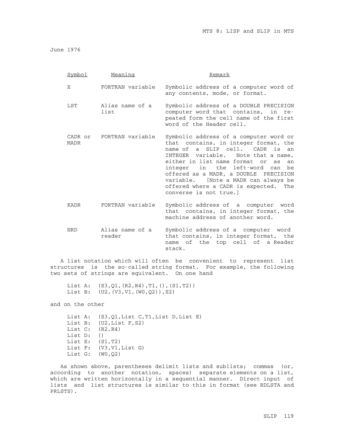 MTS Volume 8 - LISP and SLIP page 118