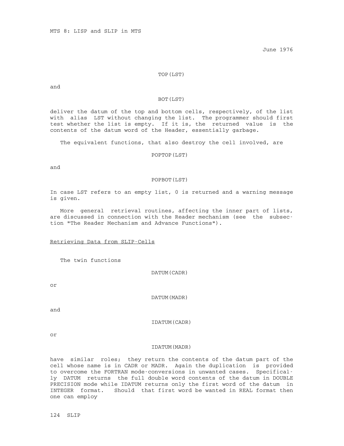 MTS Volume 8 - LISP and SLIP page 124