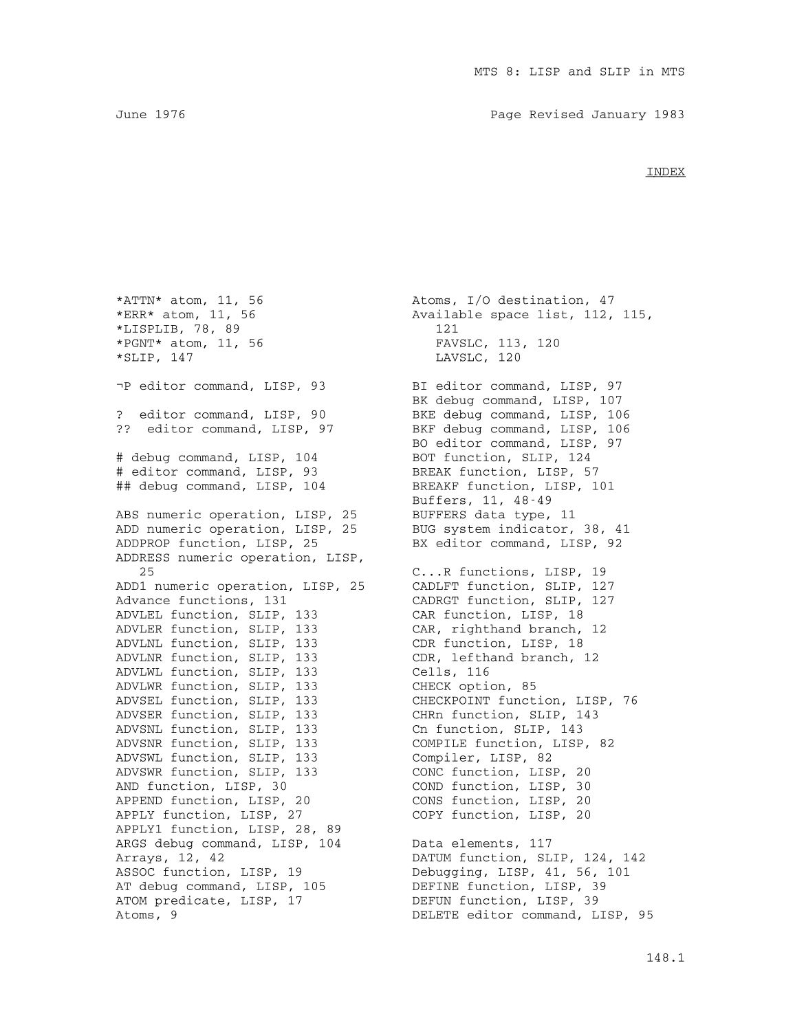 MTS Volume 8 - LISP and SLIP page 148