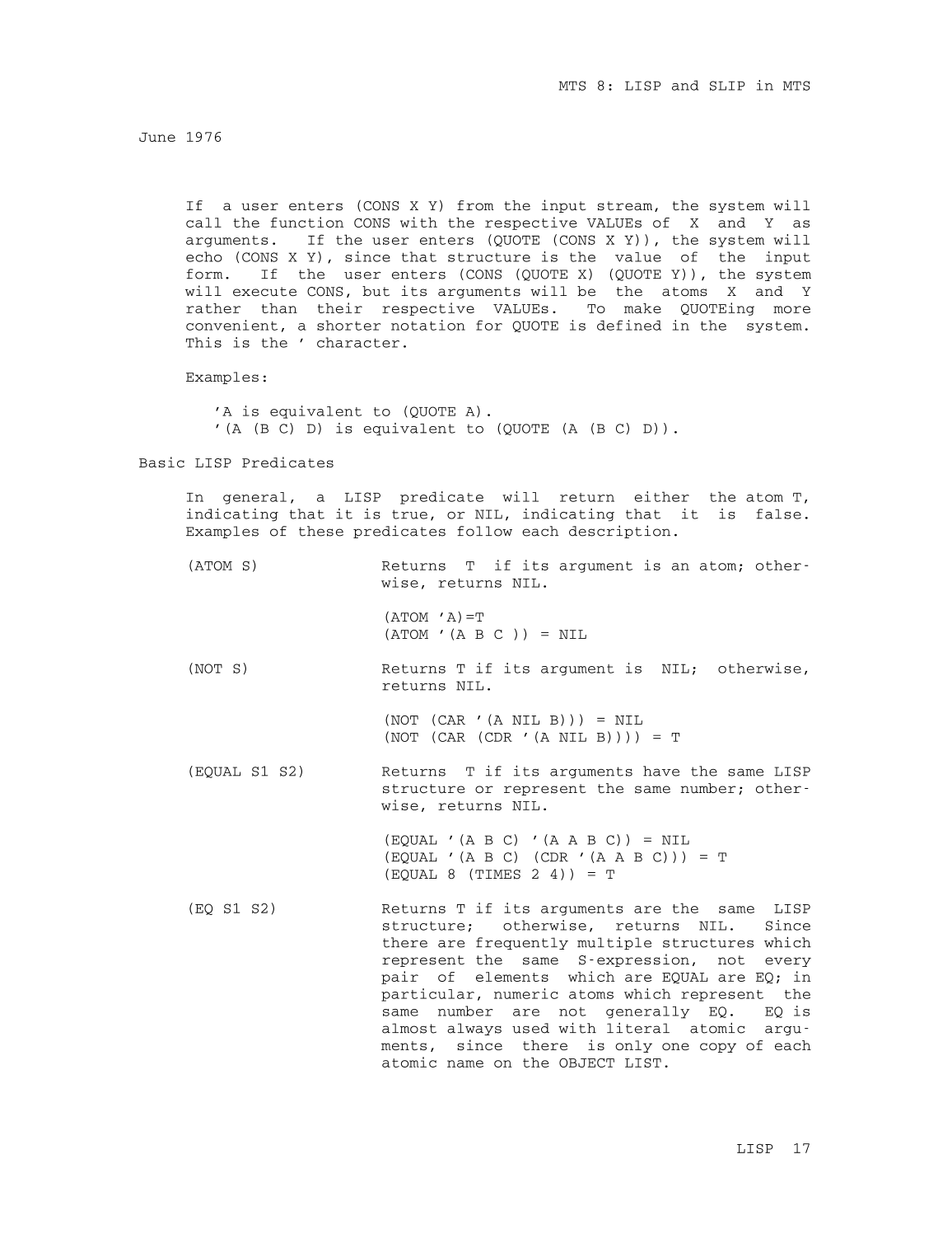 MTS Volume 8 - LISP and SLIP page 16