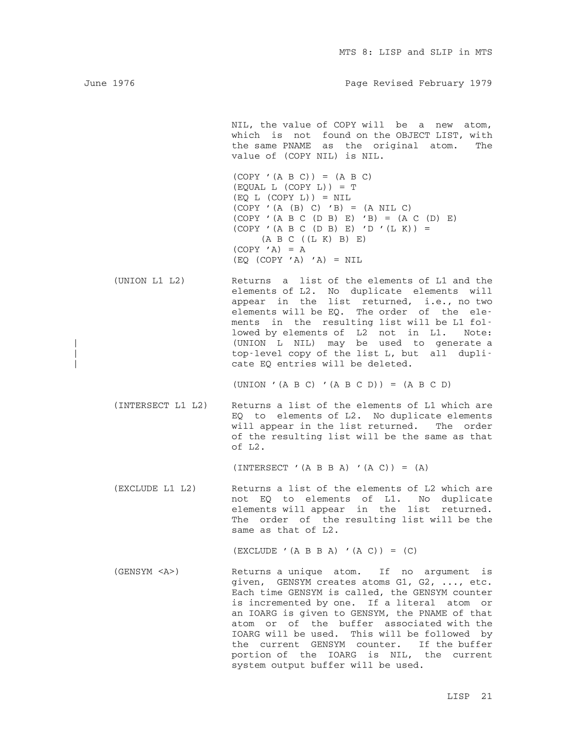 MTS Volume 8 - LISP and SLIP page 20