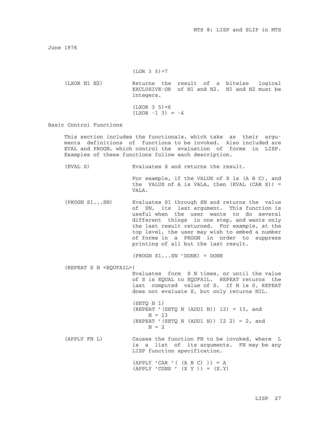 MTS Volume 8 - LISP and SLIP page 26
