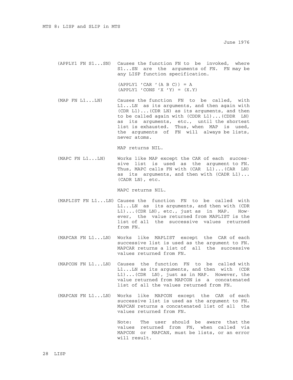 MTS Volume 8 - LISP and SLIP page 28
