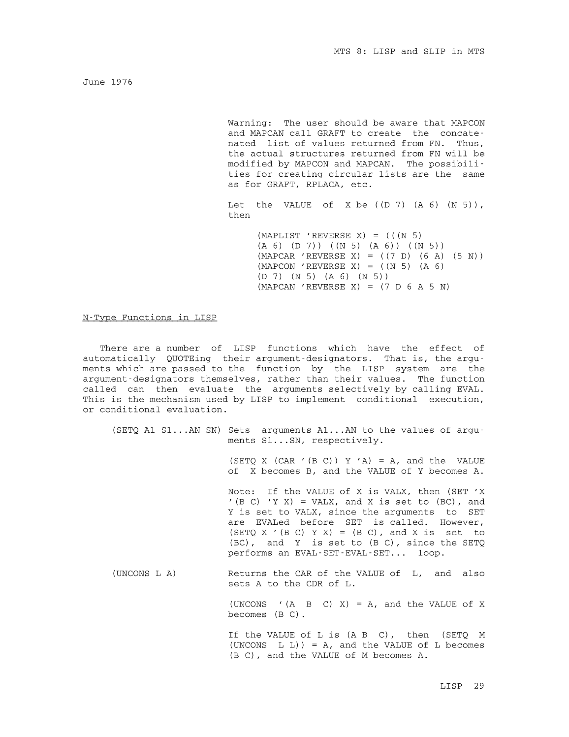 MTS Volume 8 - LISP and SLIP page 28