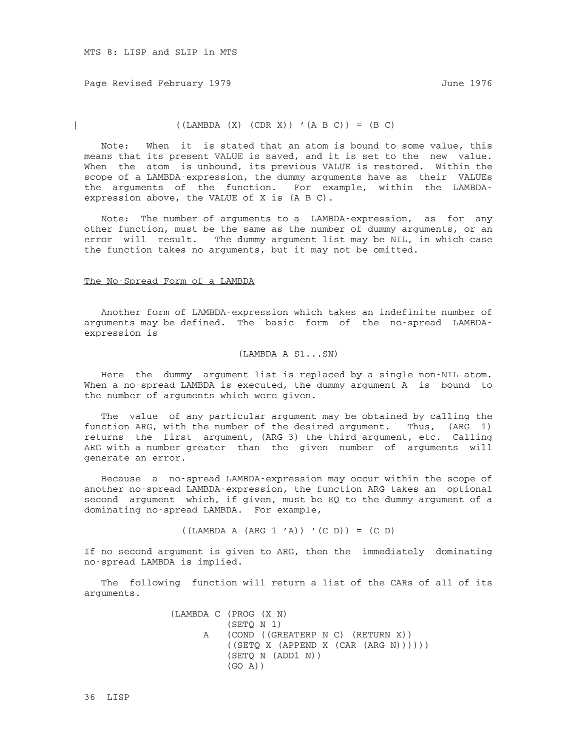 MTS Volume 8 - LISP and SLIP page 36