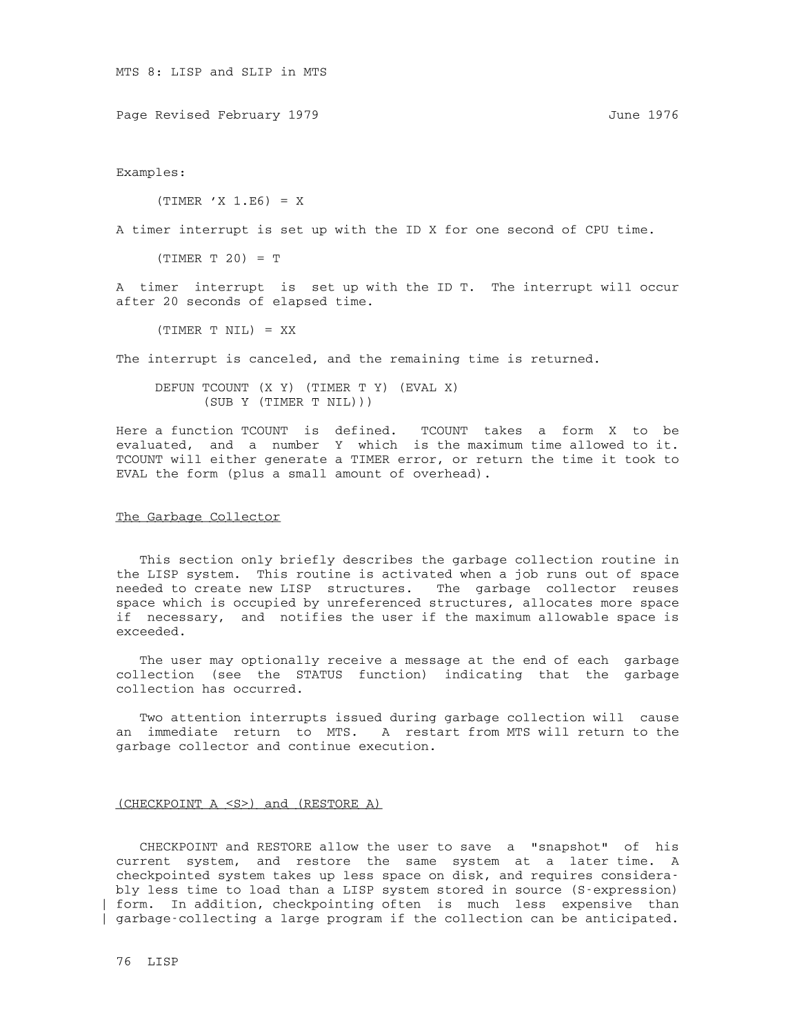 MTS Volume 8 - LISP and SLIP page 76