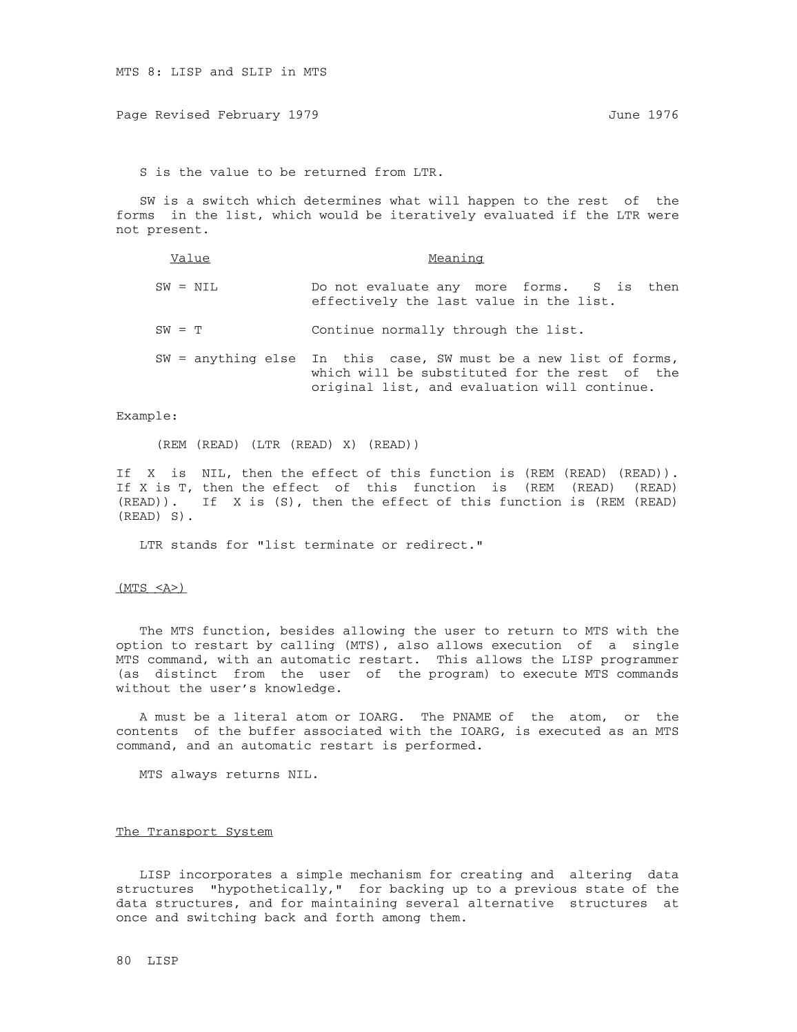 MTS Volume 8 - LISP and SLIP page 80