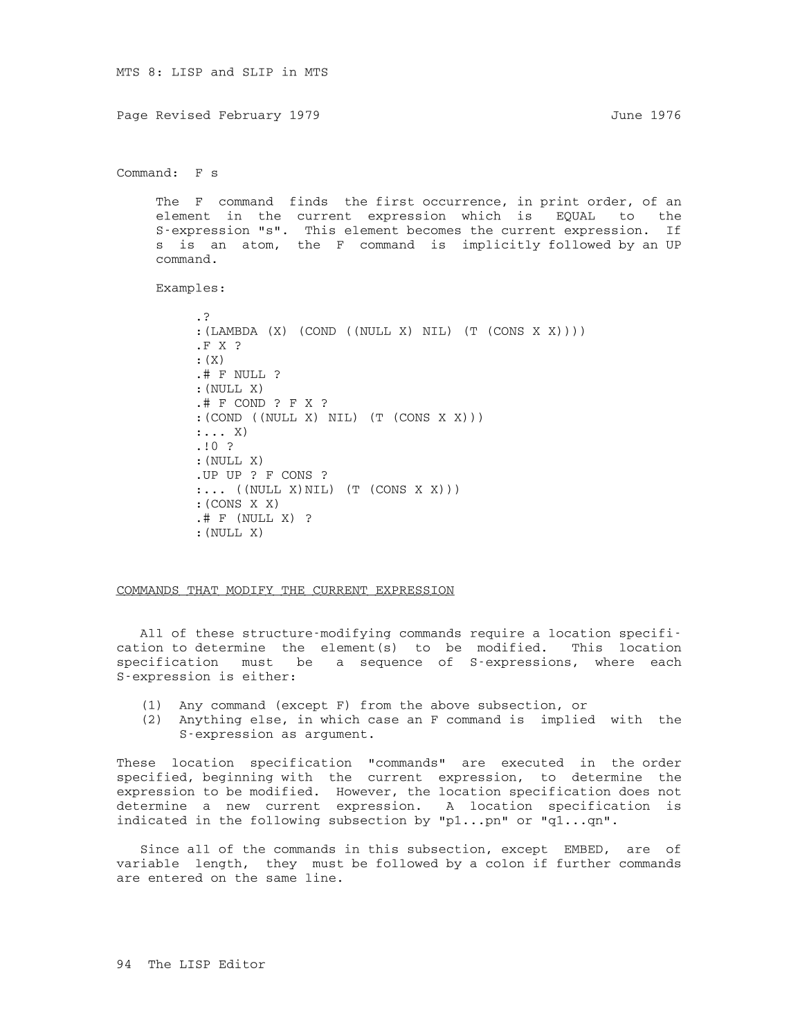 MTS Volume 8 - LISP and SLIP page 94