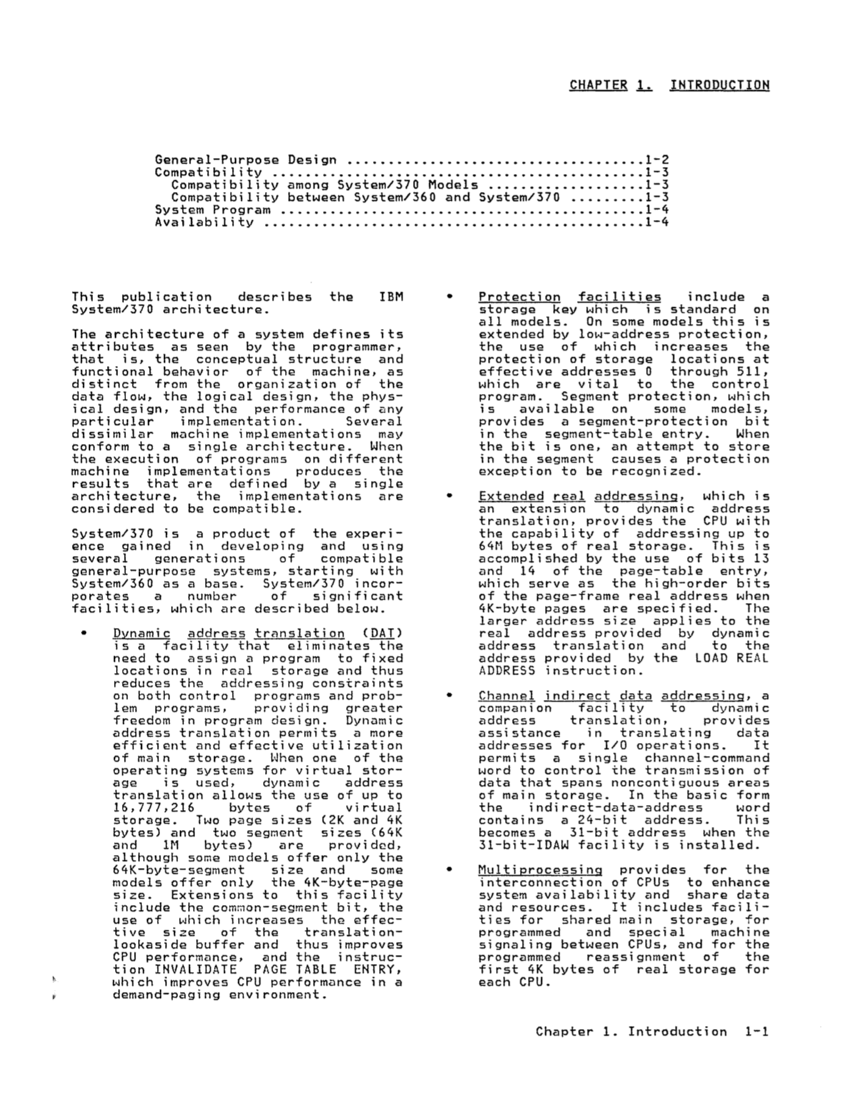 GA22-7000-10 IBM System/370 Principles of Operation Sept 1987 page 1-1