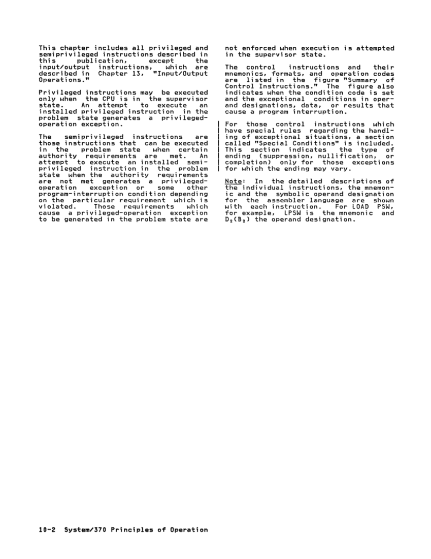 GA22-7000-10 IBM System/370 Principles of Operation Sept 1987 page 10-1