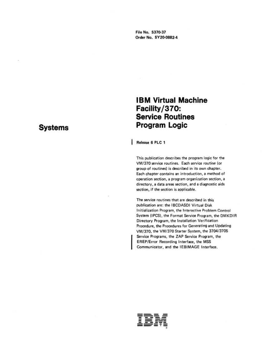 VM370 Rel 6 Service Routines Pgm Logic (Mar79) page 1