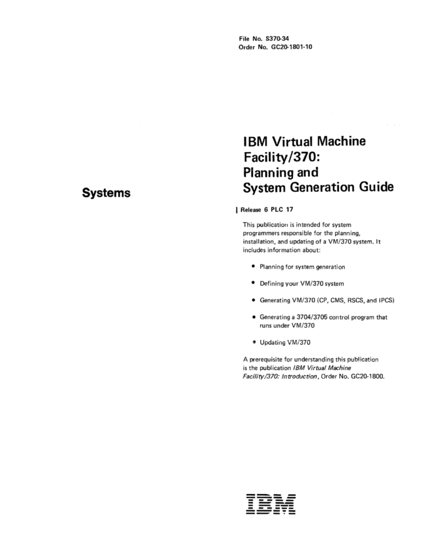 IBM Virtual Machine Facility/370: Planning and System Generation Guide 2 page 1
