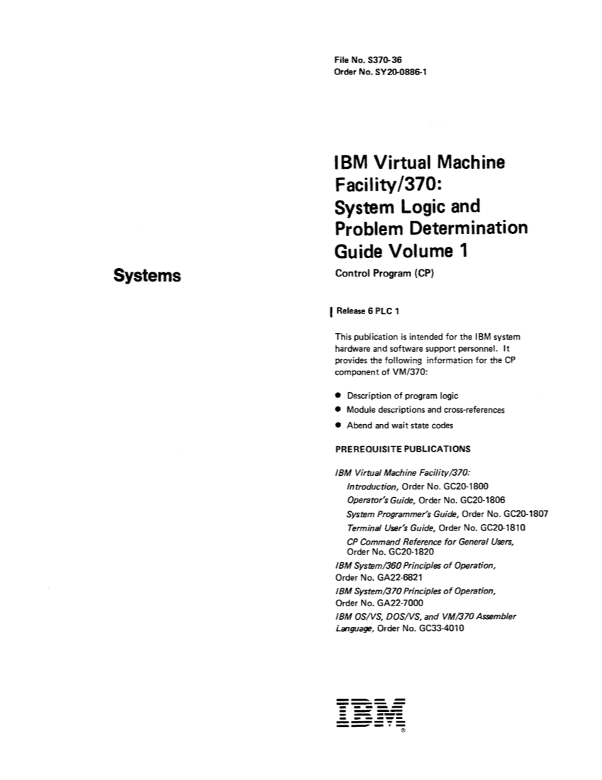 VM370 Rel 6 Data Blocks and Program Logic (Mar 79) page 1