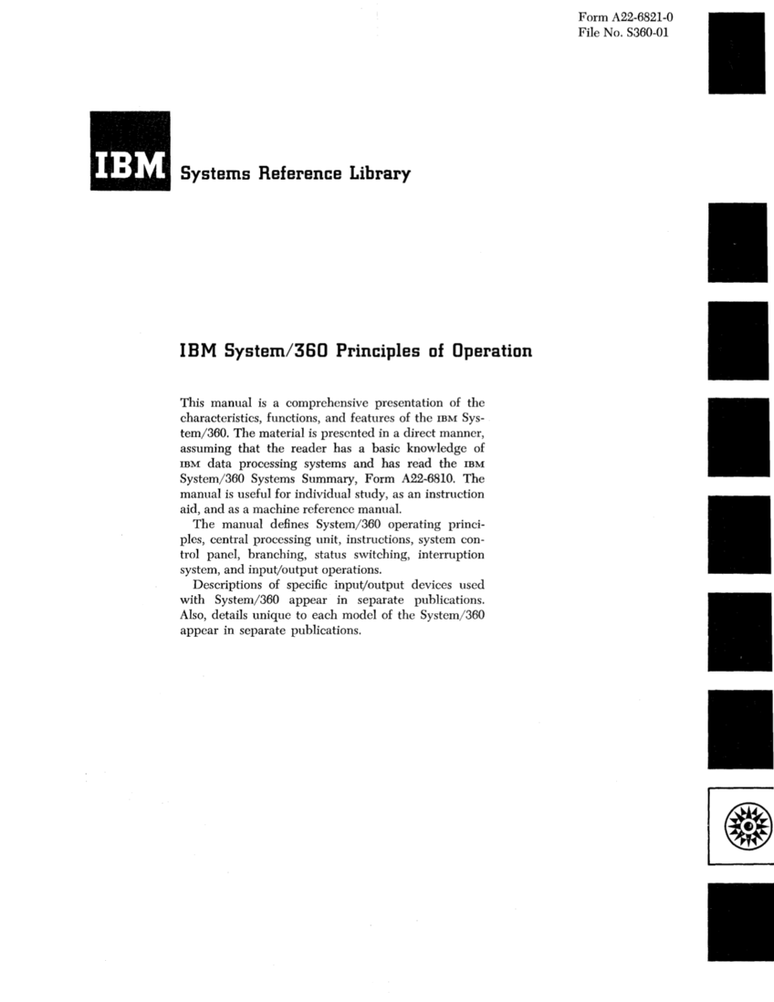 IBM System/360 Principles of Operation (Fom A22-6821-0 File S360-01) page 1