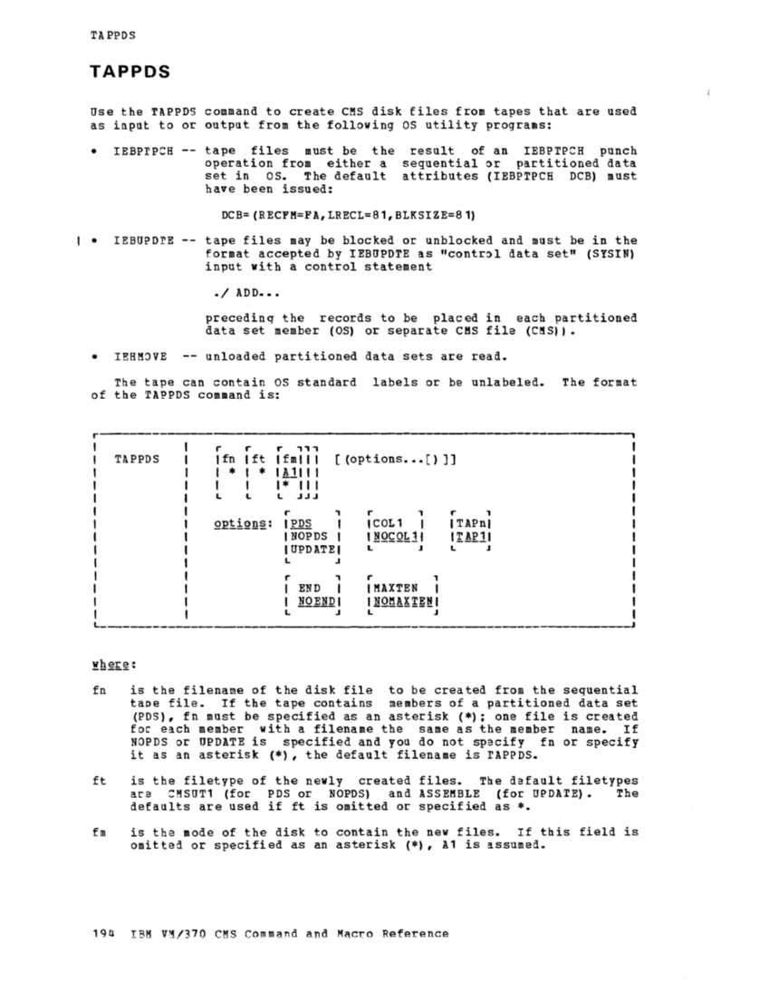 CMS Command and Macro Reference (Rel 6 PLC 17 Apr81) page 207